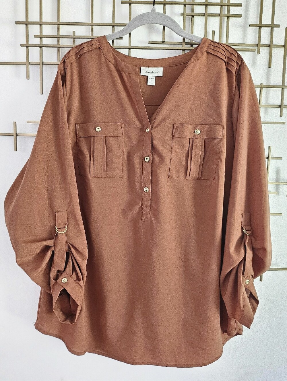 1X- dressbarn- Rust-Tone Utility Button Henley Tunic